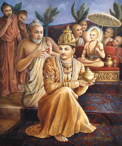 Nonostante  le obiezioni del suo Guru, Bali Maharaja dette tutto al Signore Vamana,  che Si era fatto mendicante per portare beneficio a Bali Maharaja.