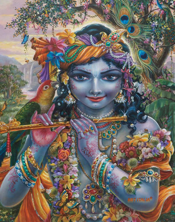 Prendere  rifugio in Sri Krishna, il signore dell’energia materiale, ci libera  dalle miserie prodotte dall’energia materiale. [Dipinto di Gandarvika  Devi Dasi]