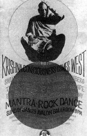 Questo manifesto pubblicizza la partecipazione di Srila Prabhupada al Mantra Rock Dance (San Francisco 1967).